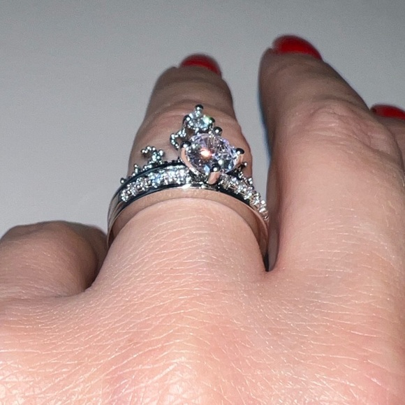 💍 Luxury 925 Sterling Silver Princess Rings Set 2 in 1 - Picture 9 of 12